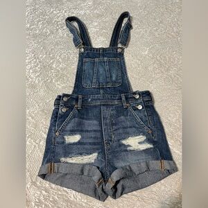 Divided Distressed Dark Blue Denim Short Overalls. Size 2